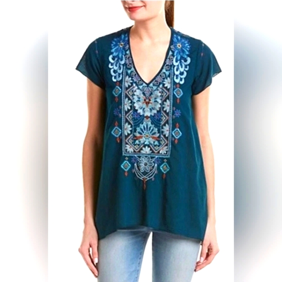 NWT Johnny Was Kiki Drape Tunic Top Blue Size Large - Picture 3 of 16